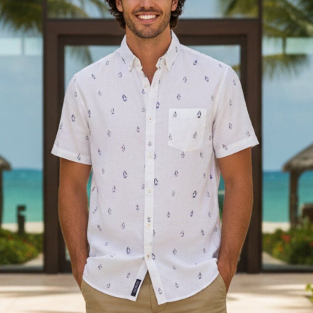 Denim & Flower Ricky Singh Men's Slim Fit Shirt Small Sailboat Nautical Print